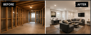 Basement renovation before and after
